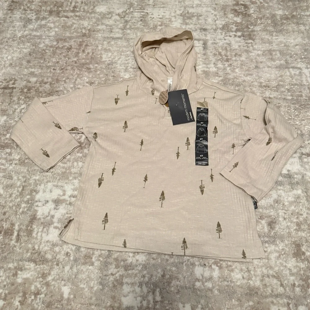 Modern Moments Neutral Hooded Tunic with Tree Print size 4T-NWT